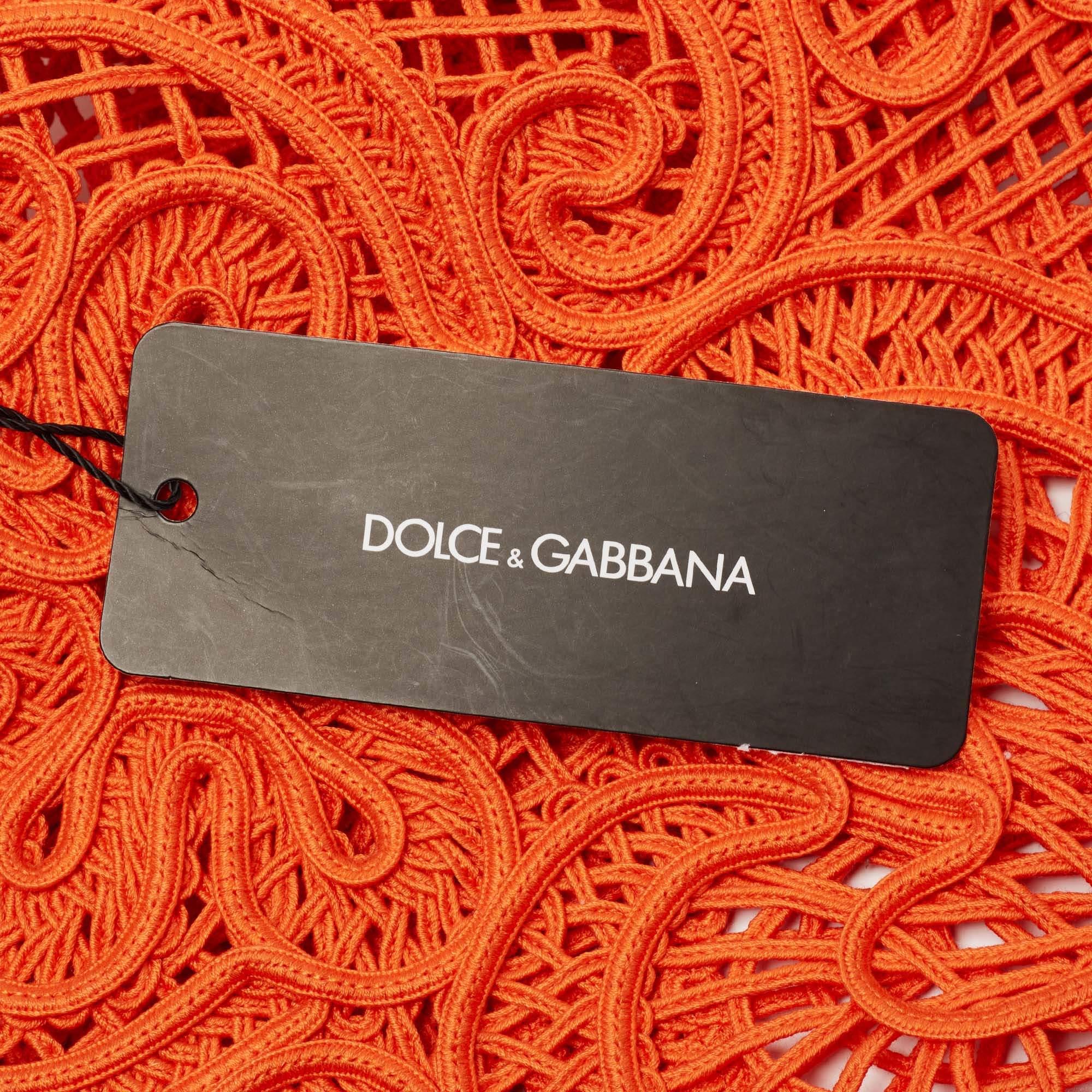 Dolce & Gabbana Orange Crochet Beatrice Shopper Tote 4