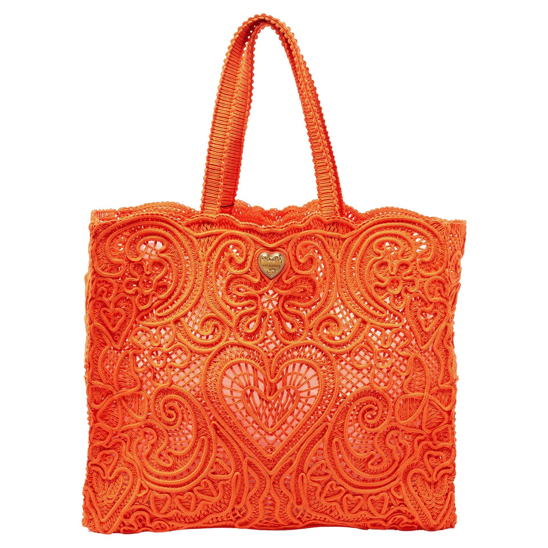 Dolce & Gabbana Orange Crochet Beatrice Shopper Tote