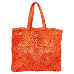 Dolce & Gabbana Orange Crochet Beatrice Shopper Tote