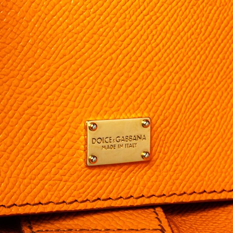 Dolce & Gabbana Orange Dauphine Leather Sicily Shopper Tote 6