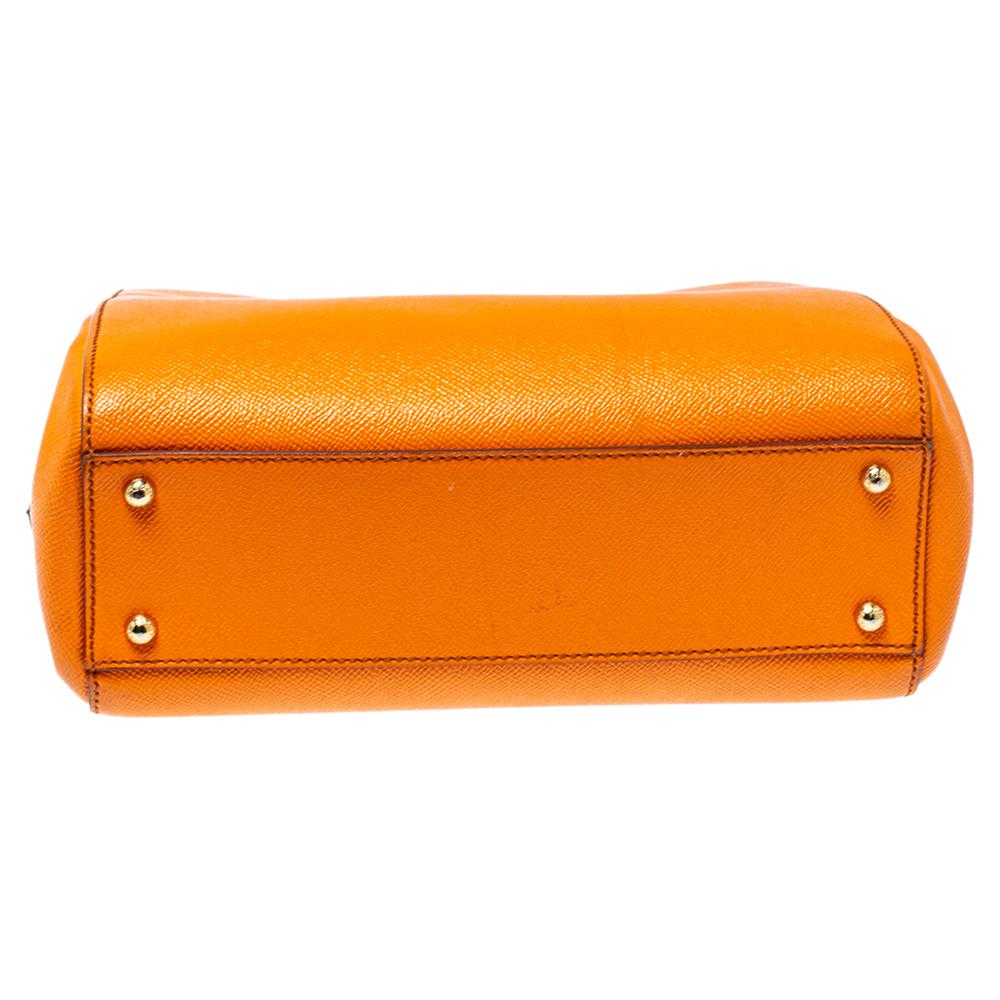 Dolce & Gabbana Orange Dauphine Leather Sicily Shopper Tote 1