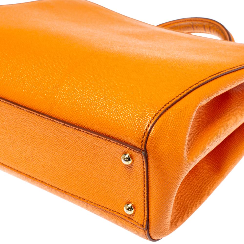 Dolce & Gabbana Orange Dauphine Leather Sicily Shopper Tote 2