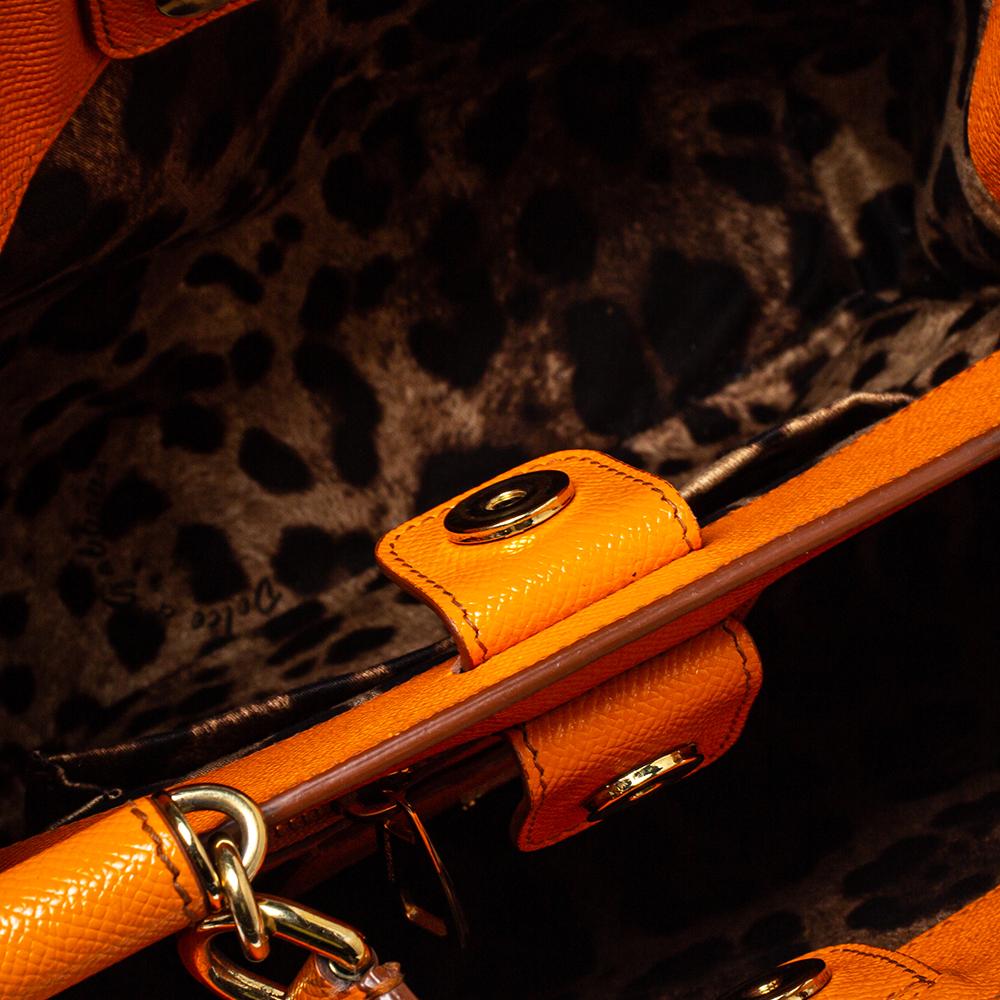 Dolce & Gabbana Orange Dauphine Leather Sicily Shopper Tote 3