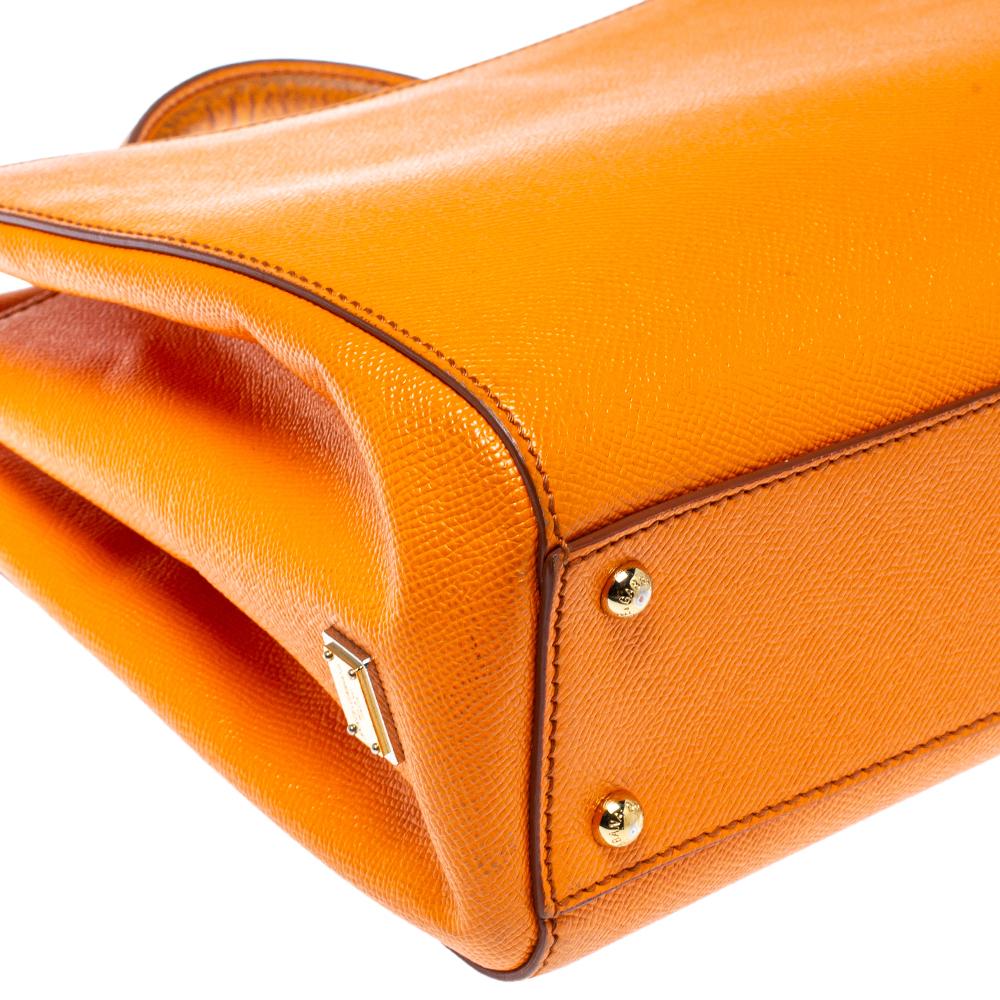 Dolce & Gabbana Orange Dauphine Leather Sicily Shopper Tote 4