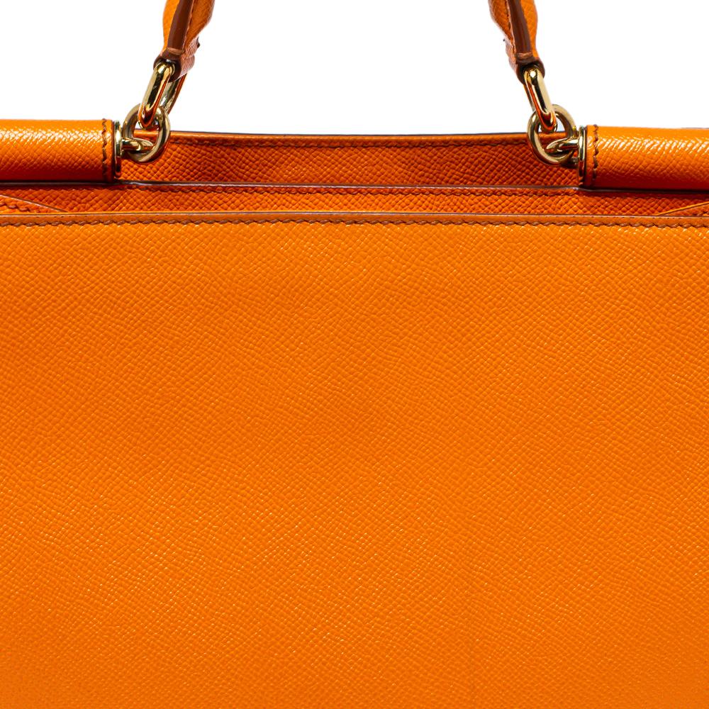Dolce & Gabbana Orange Dauphine Leather Sicily Shopper Tote 5