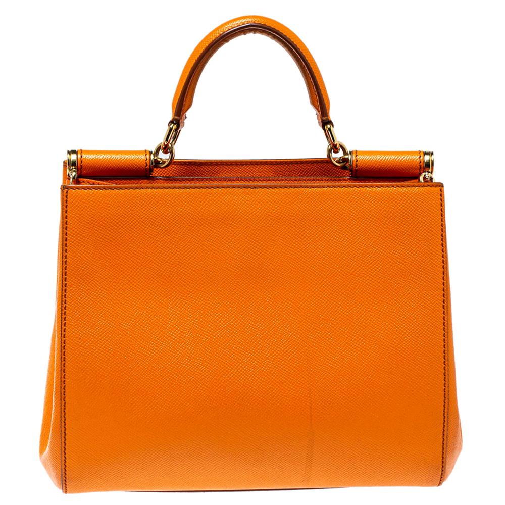Dolce & Gabbana Orange Dauphine Leather Sicily Shopper Tote
