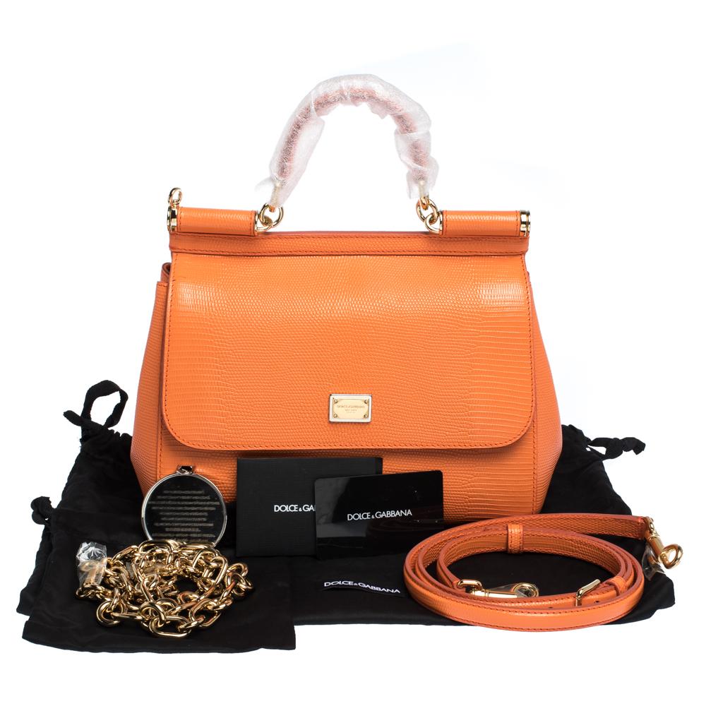 Women's Dolce & Gabbana Orange Iguana Embossed Leather Medium Miss Sicily Bag