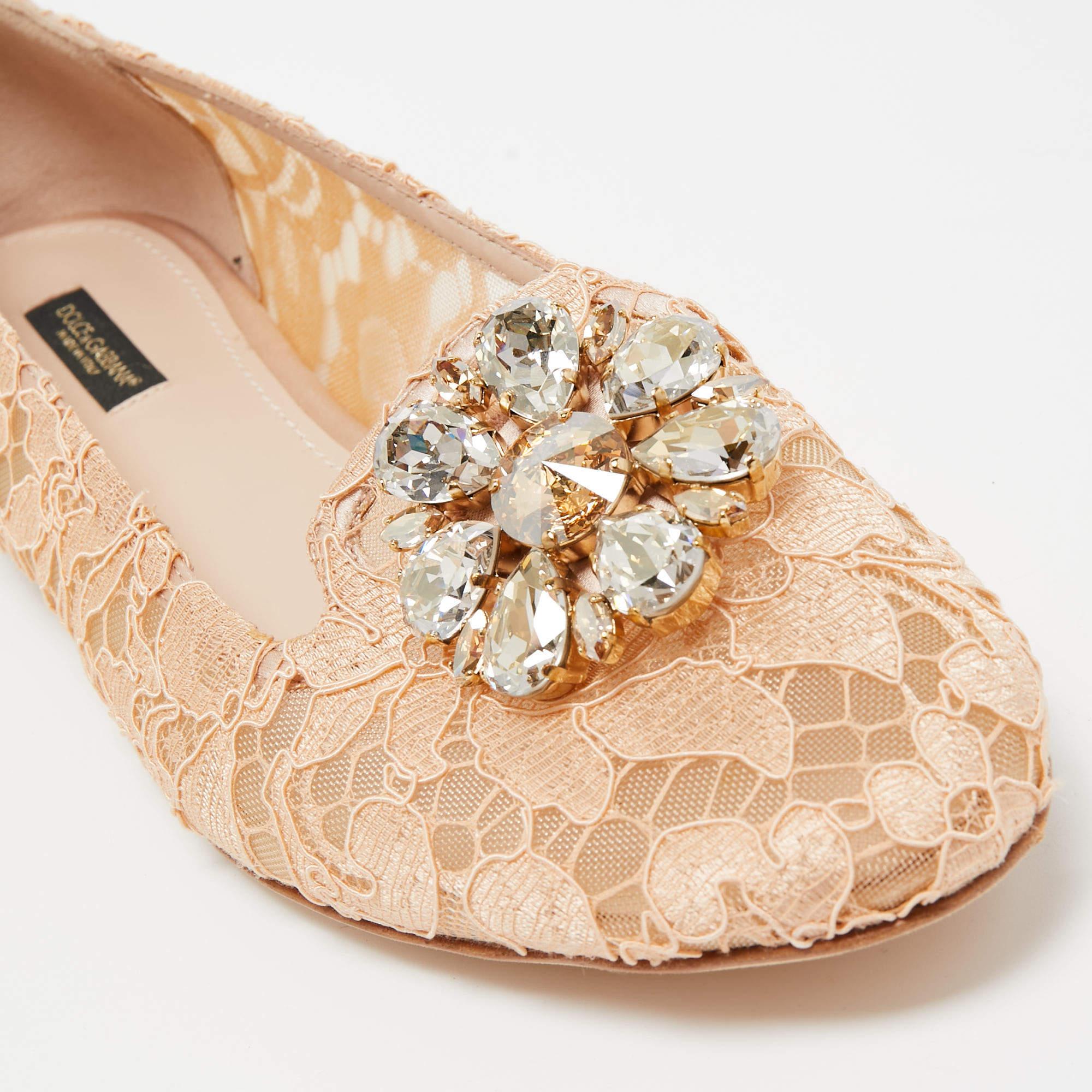 Dolce & Gabbana Orange Lace and Mesh Bellucci Ballet Flats Size 41 1