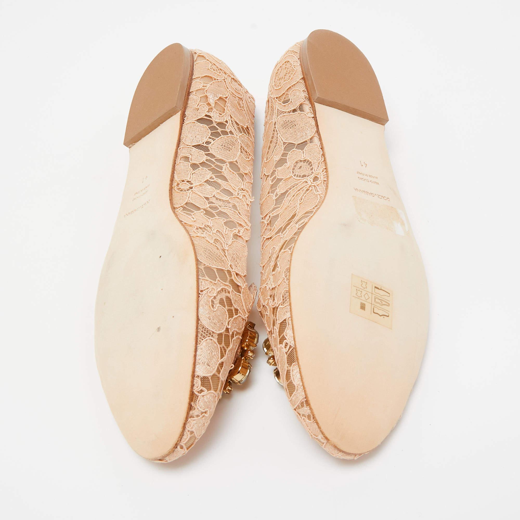 Dolce & Gabbana Orange Lace and Mesh Bellucci Ballet Flats Size 41 2