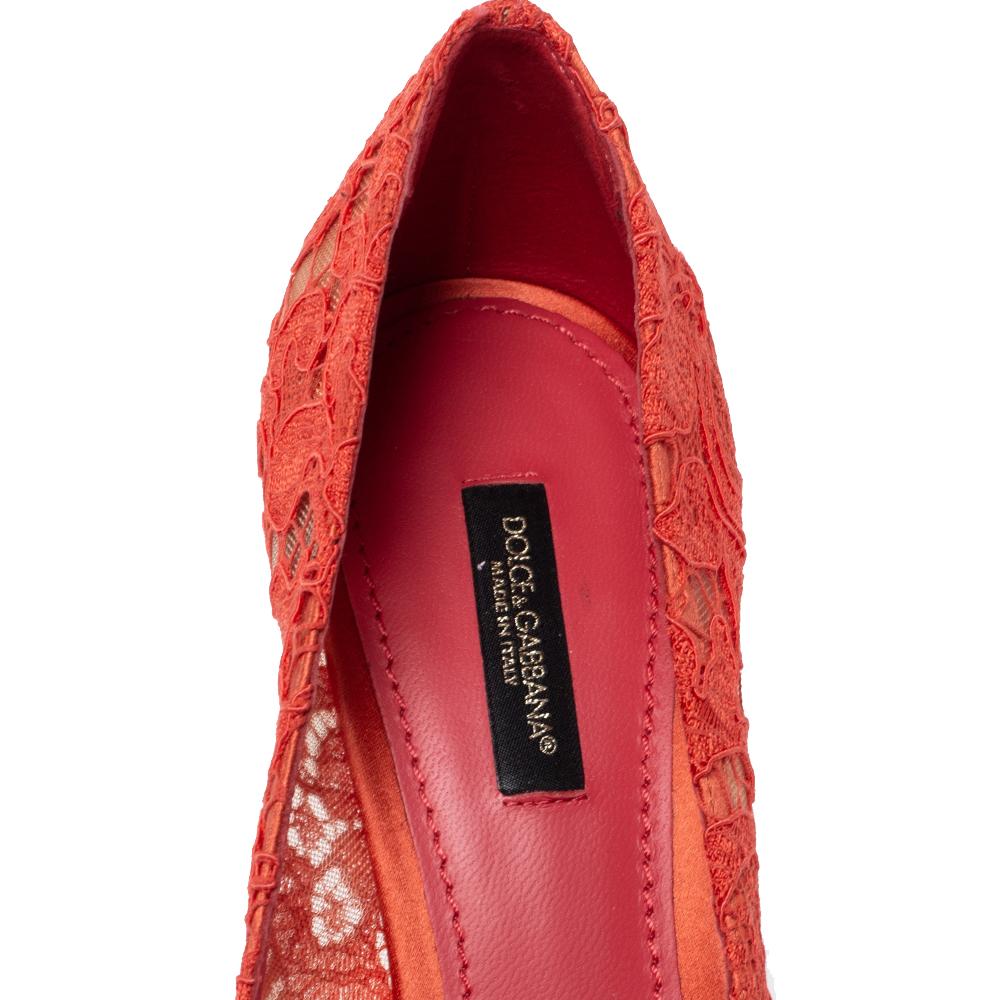 Dolce & Gabbana Orange Lace Jeweled Embellishment Pointed Toe Pumps Size 38 1
