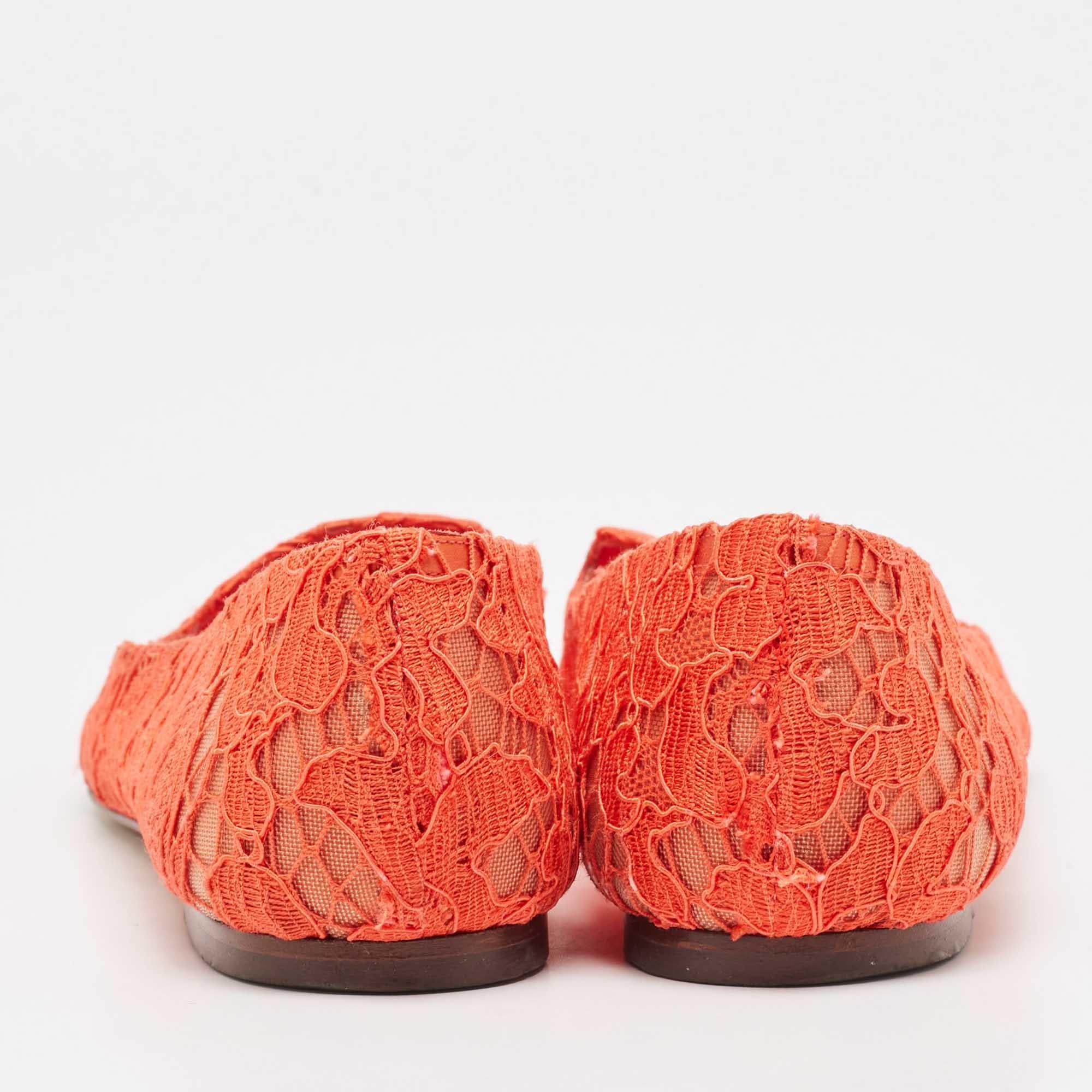 Dolce & Gabbana Orange Lace Taormina Smoking Slippers Size 36 For Sale 1