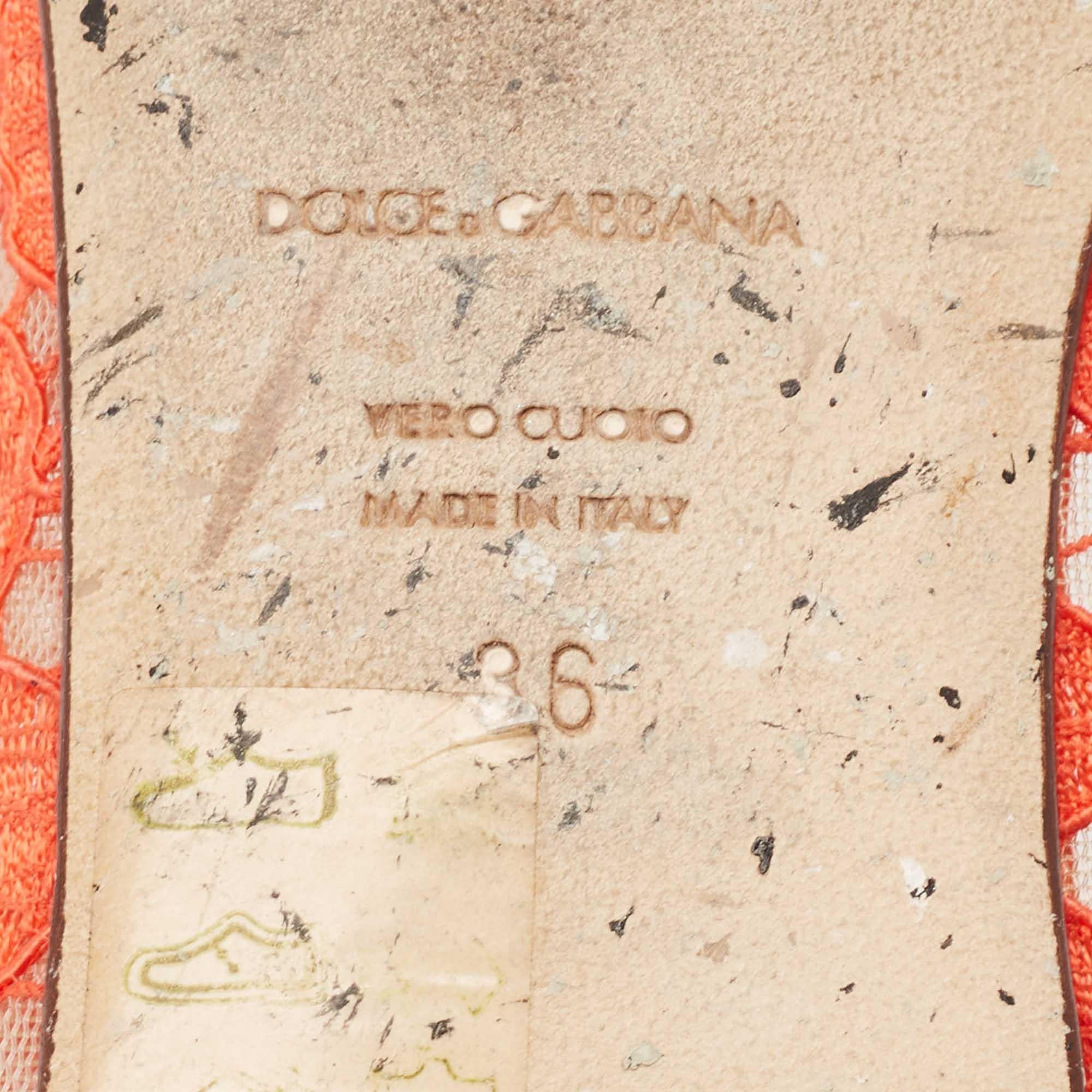Dolce & Gabbana Orange Lace Taormina Smoking Slippers Size 36 For Sale 3