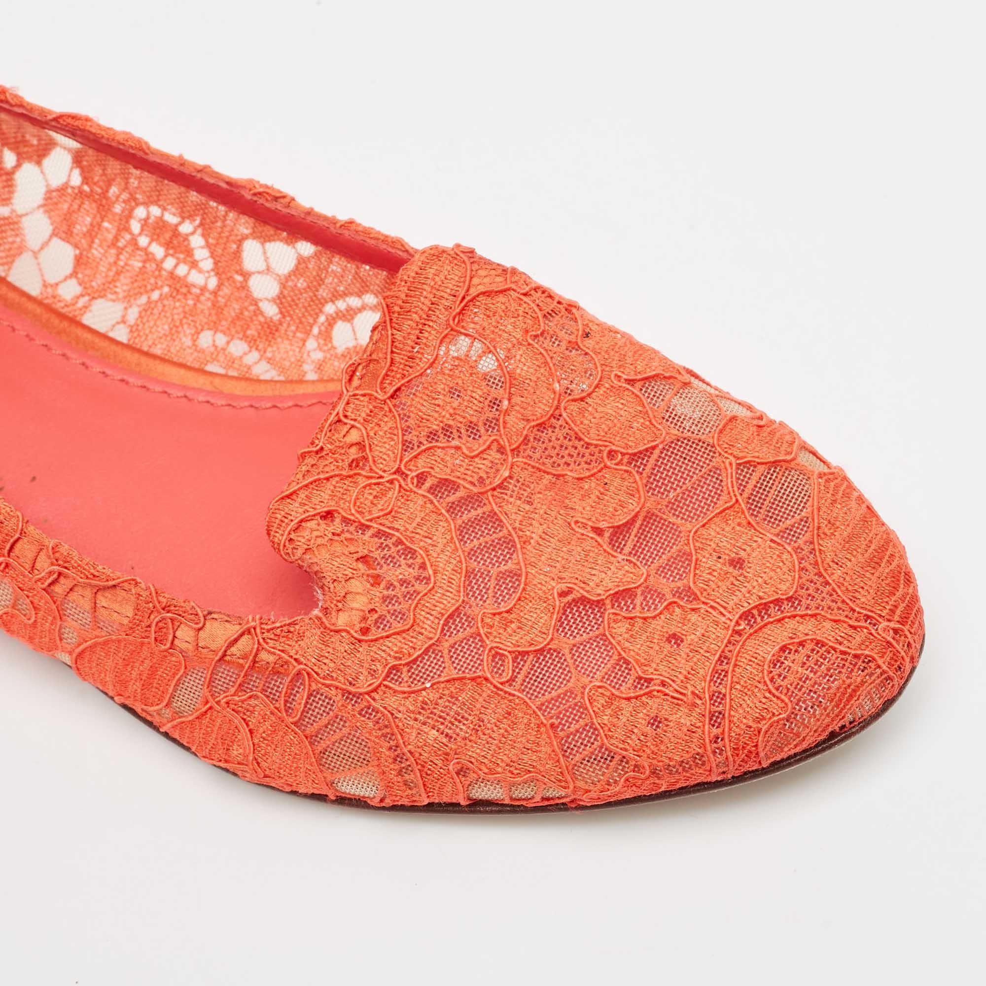 Dolce & Gabbana Orange Lace Taormina Smoking Slippers Size 36 For Sale 4