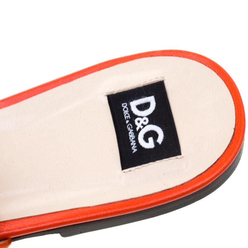 Dolce & Gabbana Orange Leather Chain Slingback Flat Sandals Size 38 1