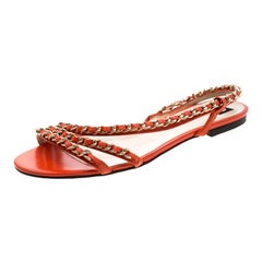 Dolce & Gabbana Orange Leather Chain Slingback Flat Sandals Size 38