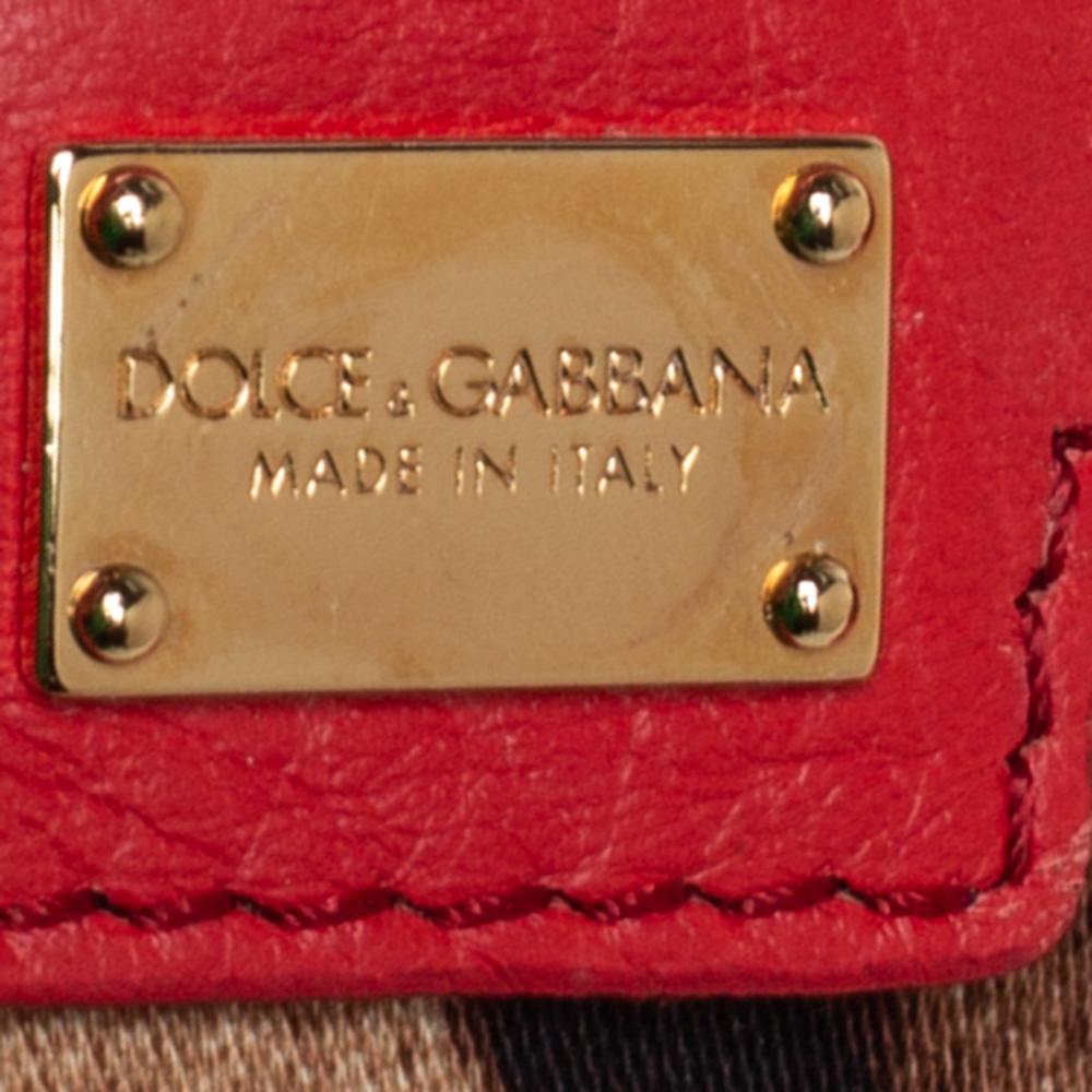 Pink Dolce &Gabbana Orange Leather Embellished Miss Sicily Top Handle Bag