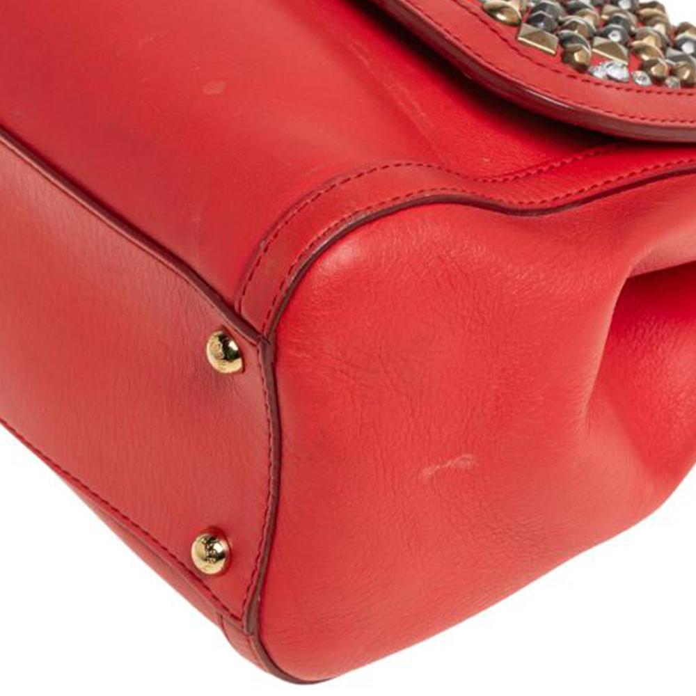 Dolce &Gabbana Orange Leather Embellished Miss Sicily Top Handle Bag In Good Condition In Dubai, Al Qouz 2