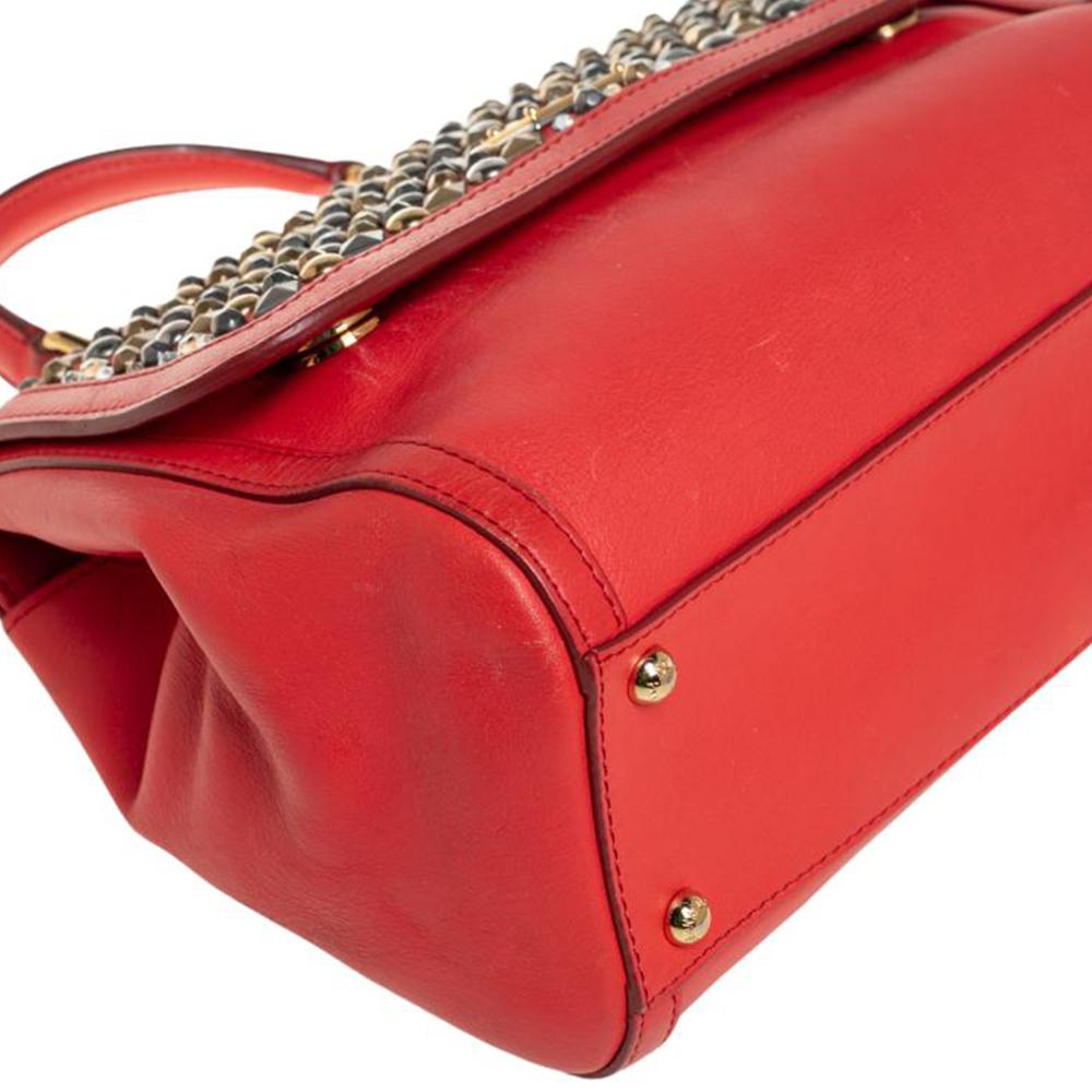 Women's Dolce &Gabbana Orange Leather Embellished Miss Sicily Top Handle Bag