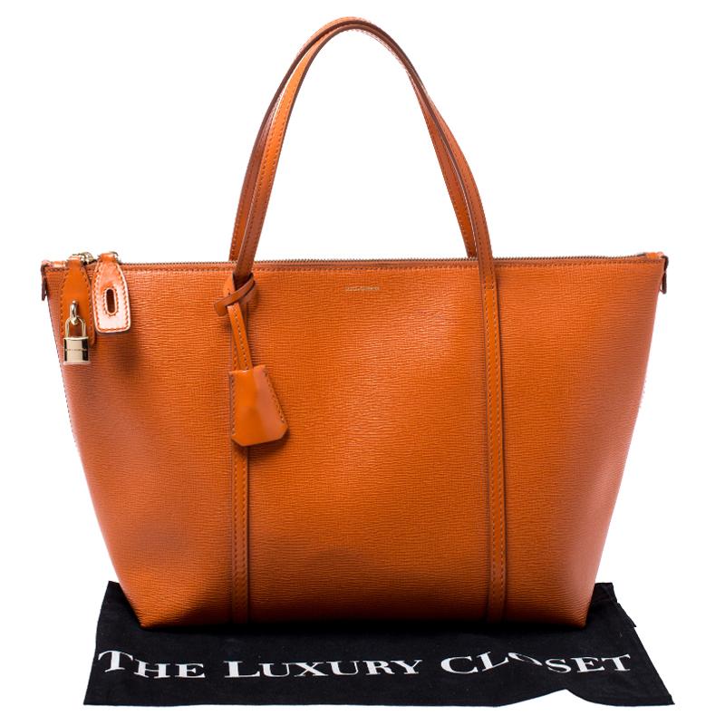 Dolce & Gabbana Orange Leather Escape Shopper Tote 7