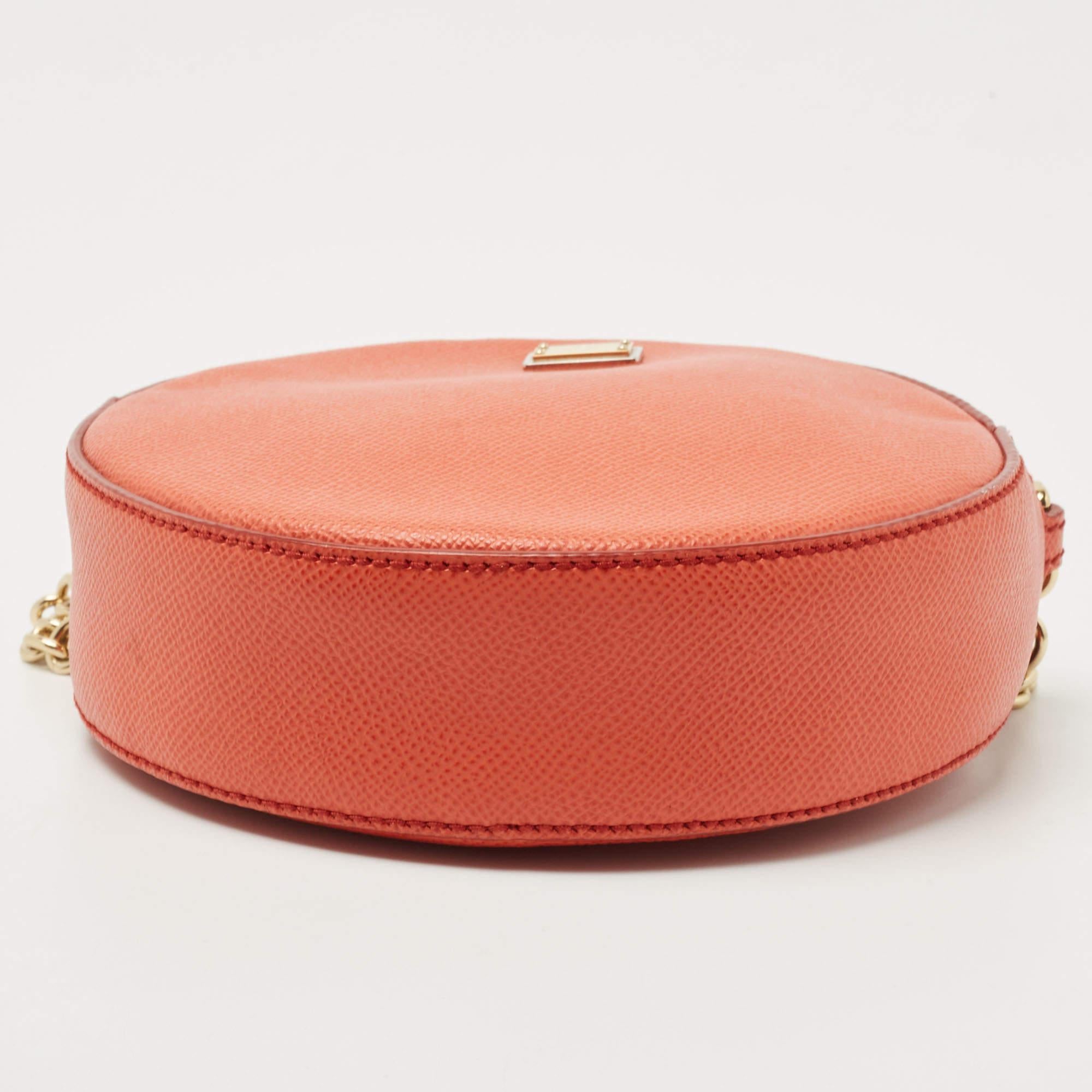 Dolce & Gabbana Orange Leather Glam Round Crossbody Bag 1
