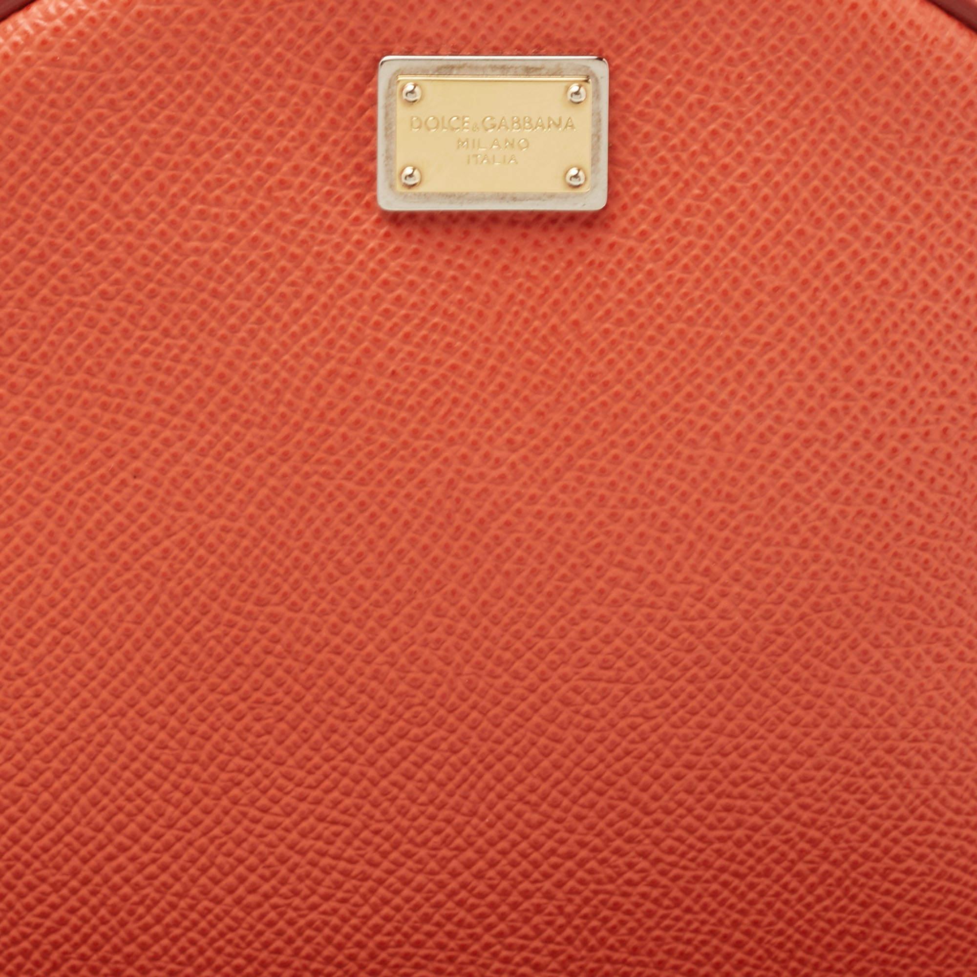 Dolce & Gabbana Orange Leather Glam Round Crossbody Bag 2