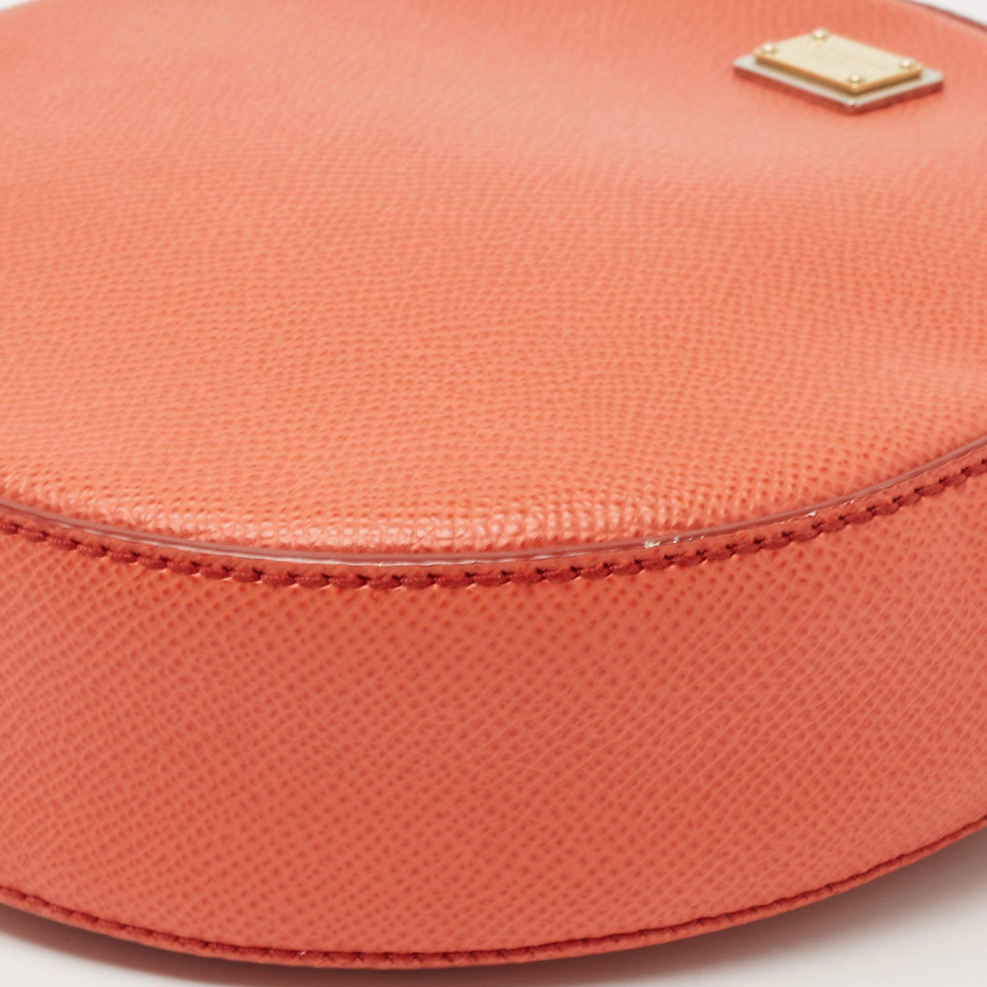 Dolce & Gabbana Orange Leather Glam Round Crossbody Bag 4