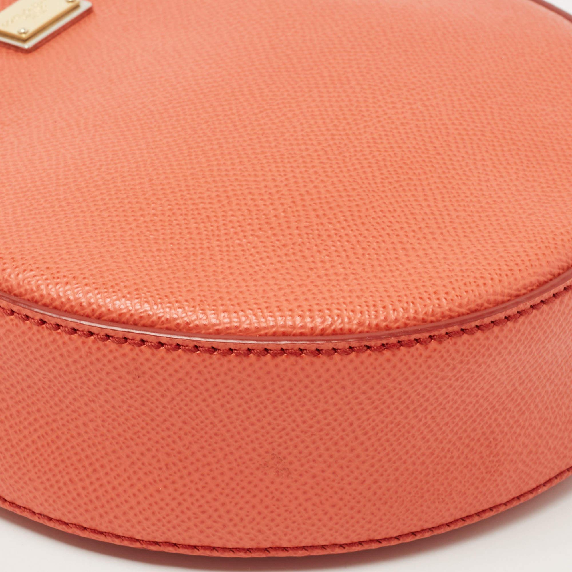 Dolce & Gabbana Orange Leather Glam Round Crossbody Bag 5