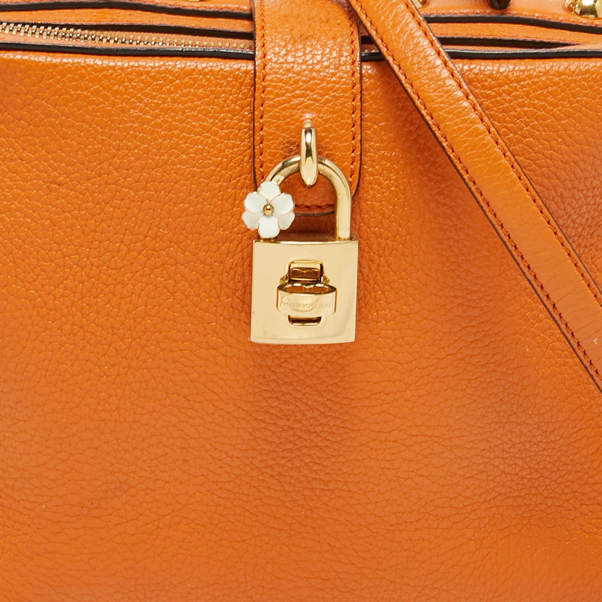 Dolce & Gabbana Orange Leather Large Rosaria Box Top Handle Bag 6