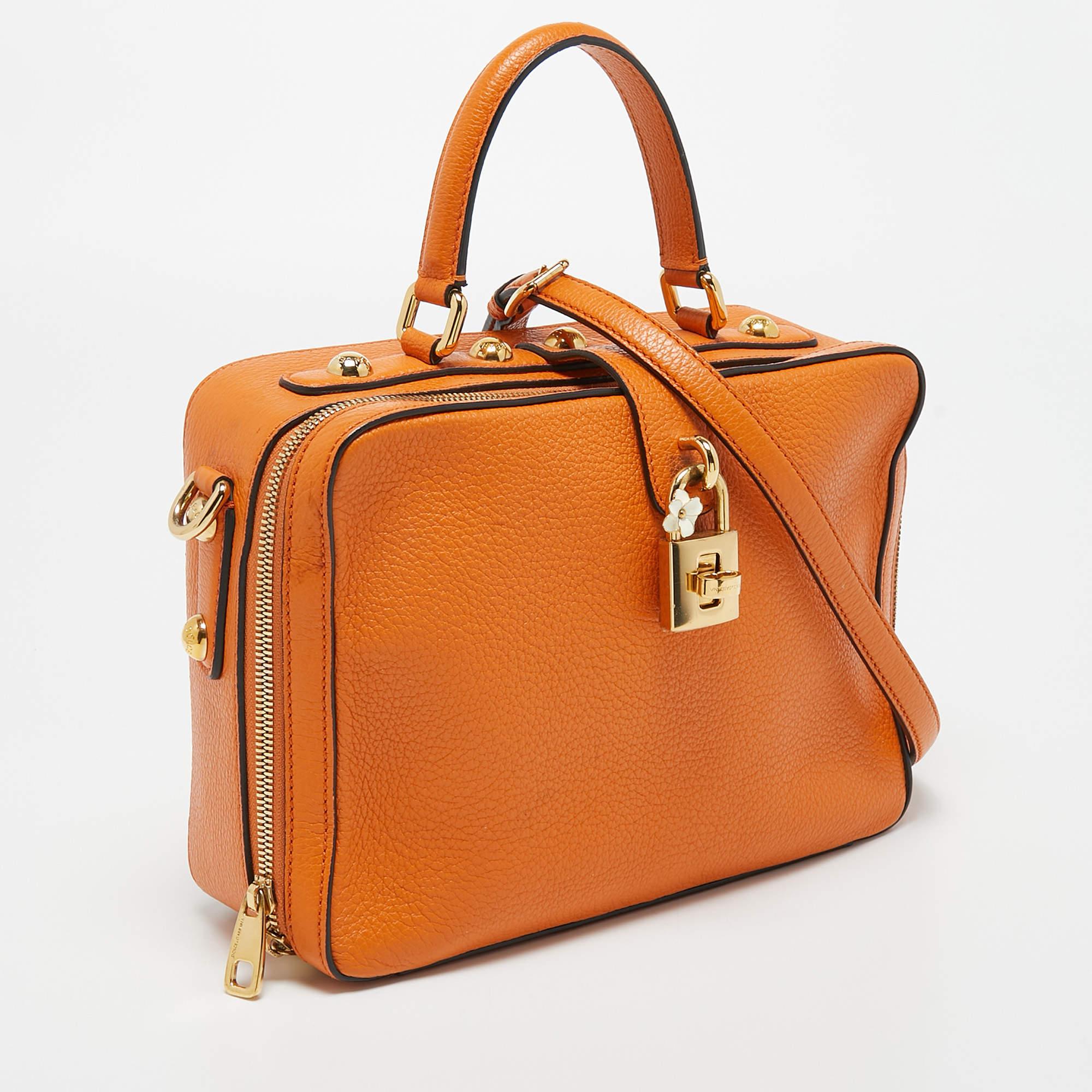 Women's Dolce & Gabbana Orange Leather Large Rosaria Box Top Handle Bag