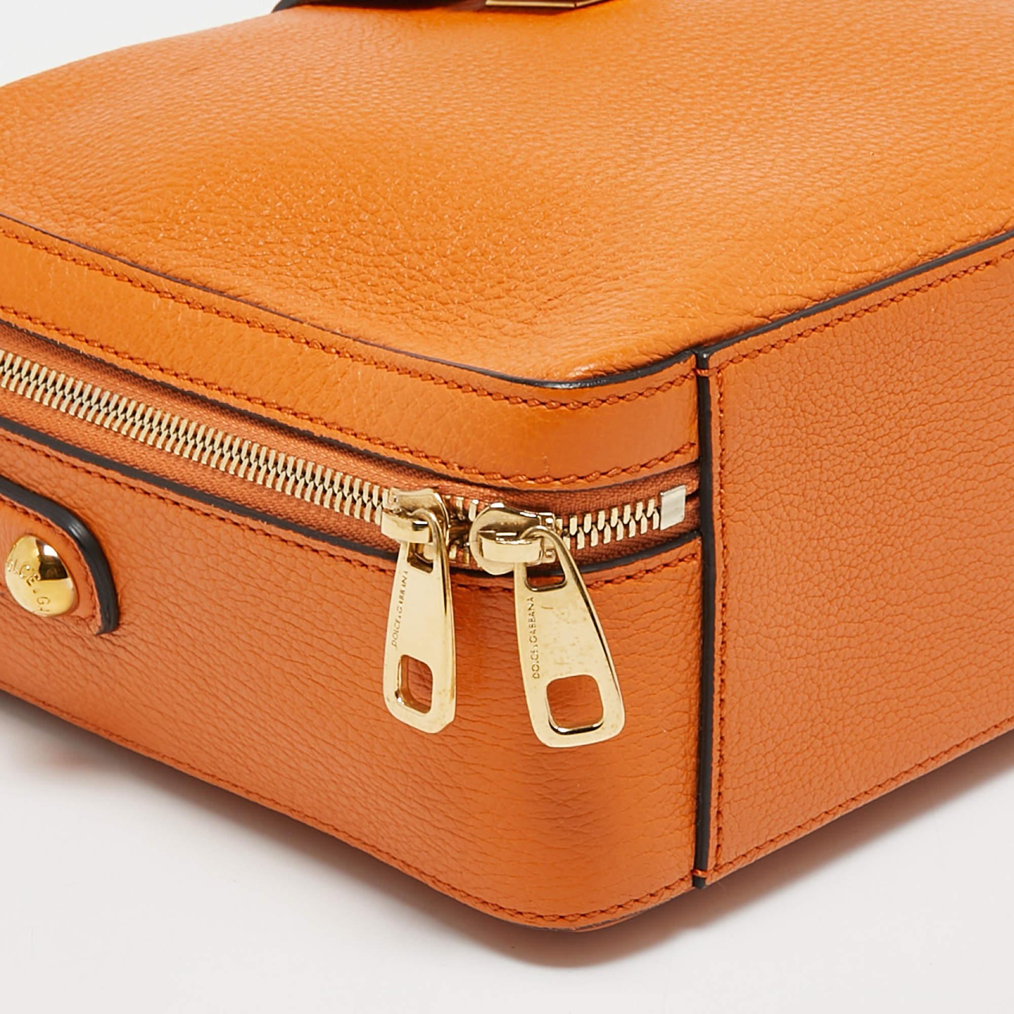 Dolce & Gabbana Orange Leather Large Rosaria Box Top Handle Bag 4