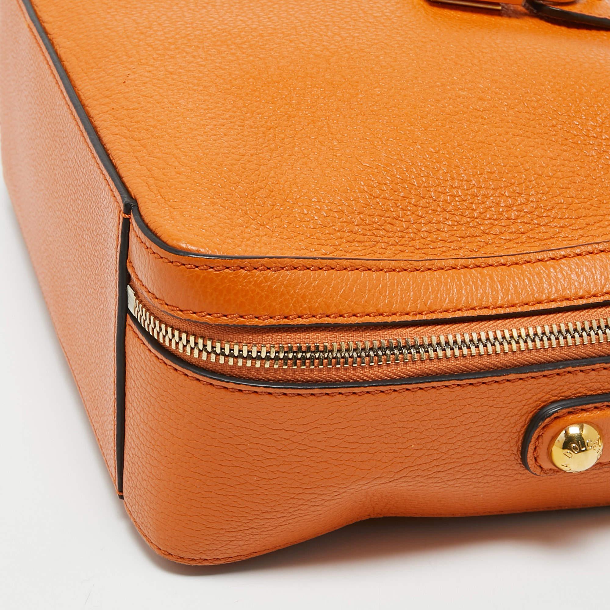 Dolce & Gabbana Orange Leather Large Rosaria Box Top Handle Bag 5