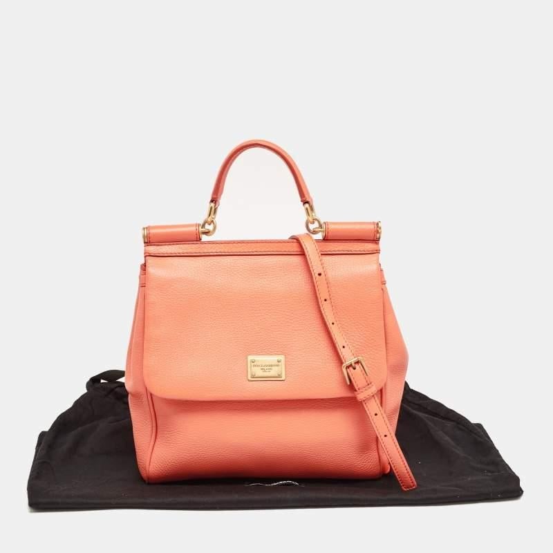Dolce & Gabbana Orange Leather Medium Miss Sicily Bag For Sale 11