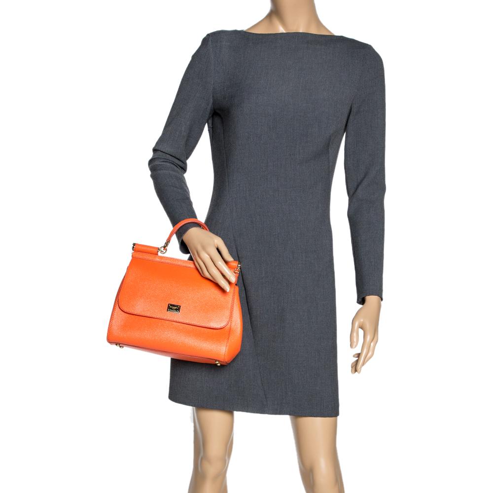 Dolce & Gabbana Orange Leather Medium Miss Sicily Bag In New Condition In Dubai, Al Qouz 2