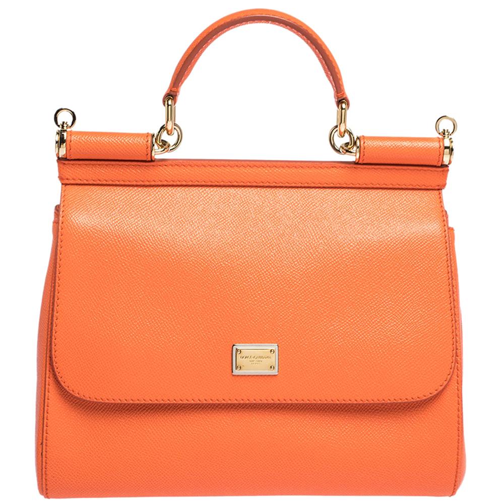 Dolce & Gabbana Orange Leather Medium Miss Sicily Bag