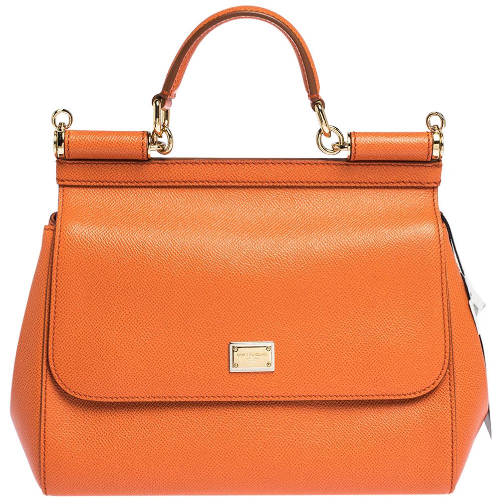Dolce & Gabbana Orange Leather Medium Miss Sicily Bag