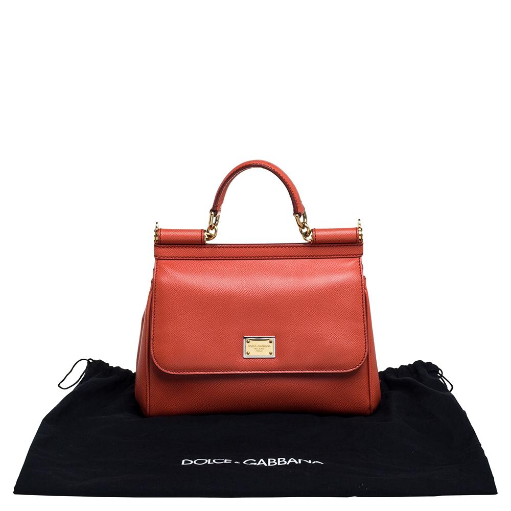 Dolce & Gabbana Orange Leather Medium Miss Sicily Top Handle Bag 6