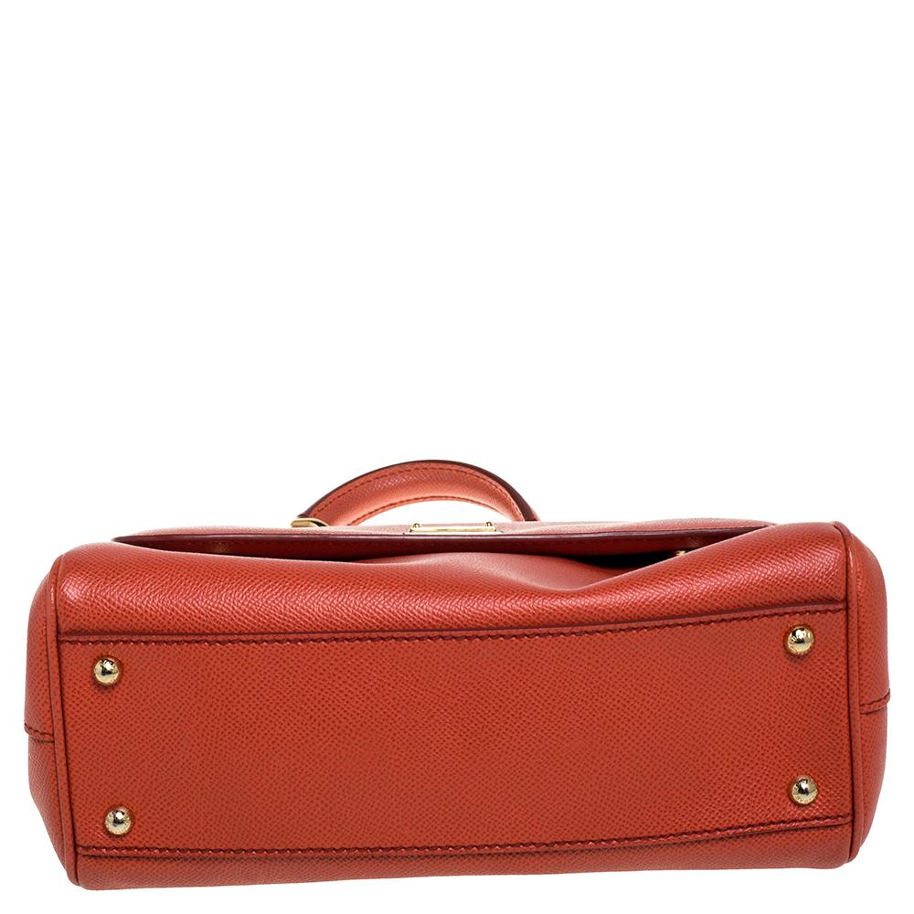 Dolce & Gabbana Orange Leather Medium Miss Sicily Top Handle Bag 7