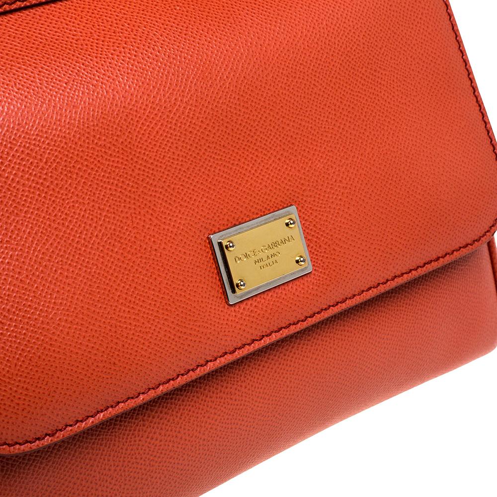 Dolce & Gabbana Orange Leather Medium Miss Sicily Top Handle Bag 4