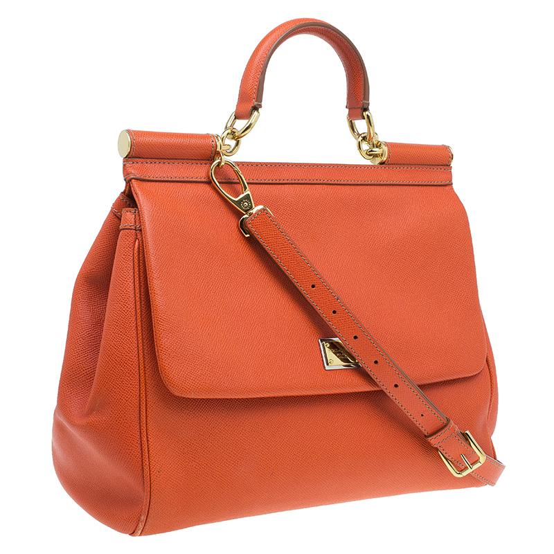 Women's Dolce & Gabbana Orange Leather Medium Miss Sicily Tote