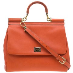 Dolce & Gabbana Orange Leather Medium Miss Sicily Tote