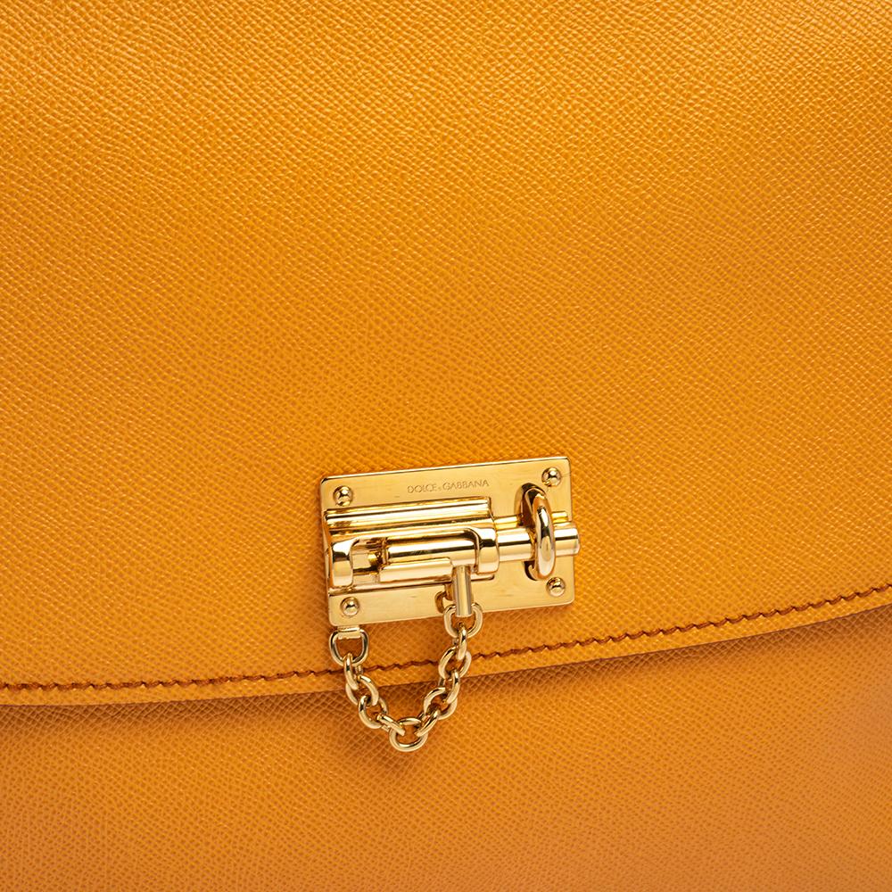 Dolce & Gabbana Orange Leather Miss Monica Top Handle Bag In Good Condition In Dubai, Al Qouz 2