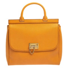 Dolce & Gabbana Orange Leather Miss Monica Top Handle Bag