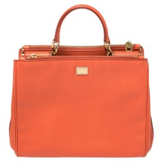Dolce 
Gabbana Orange Leather Miss Sicily Double Zip Top Handle Bag