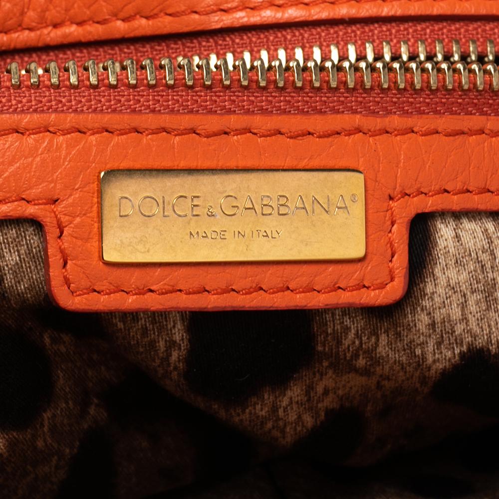 Dolce & Gabbana Orange Leather Miss Sicily Top Handle Bag 4