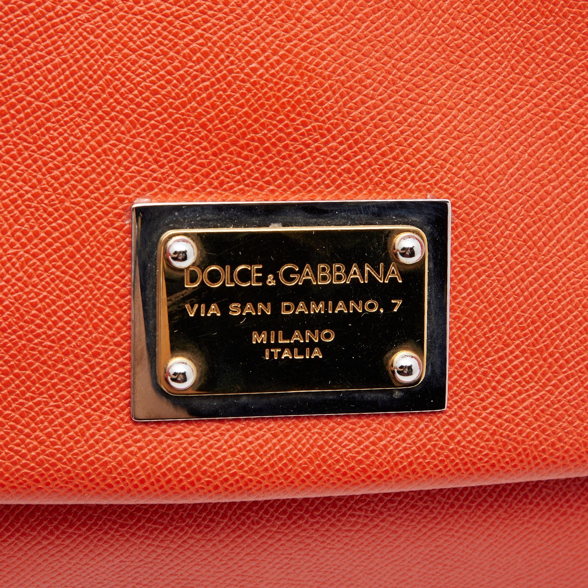 Dolce & Gabbana Orange Leather Miss Sicily Top Handle Bag 3