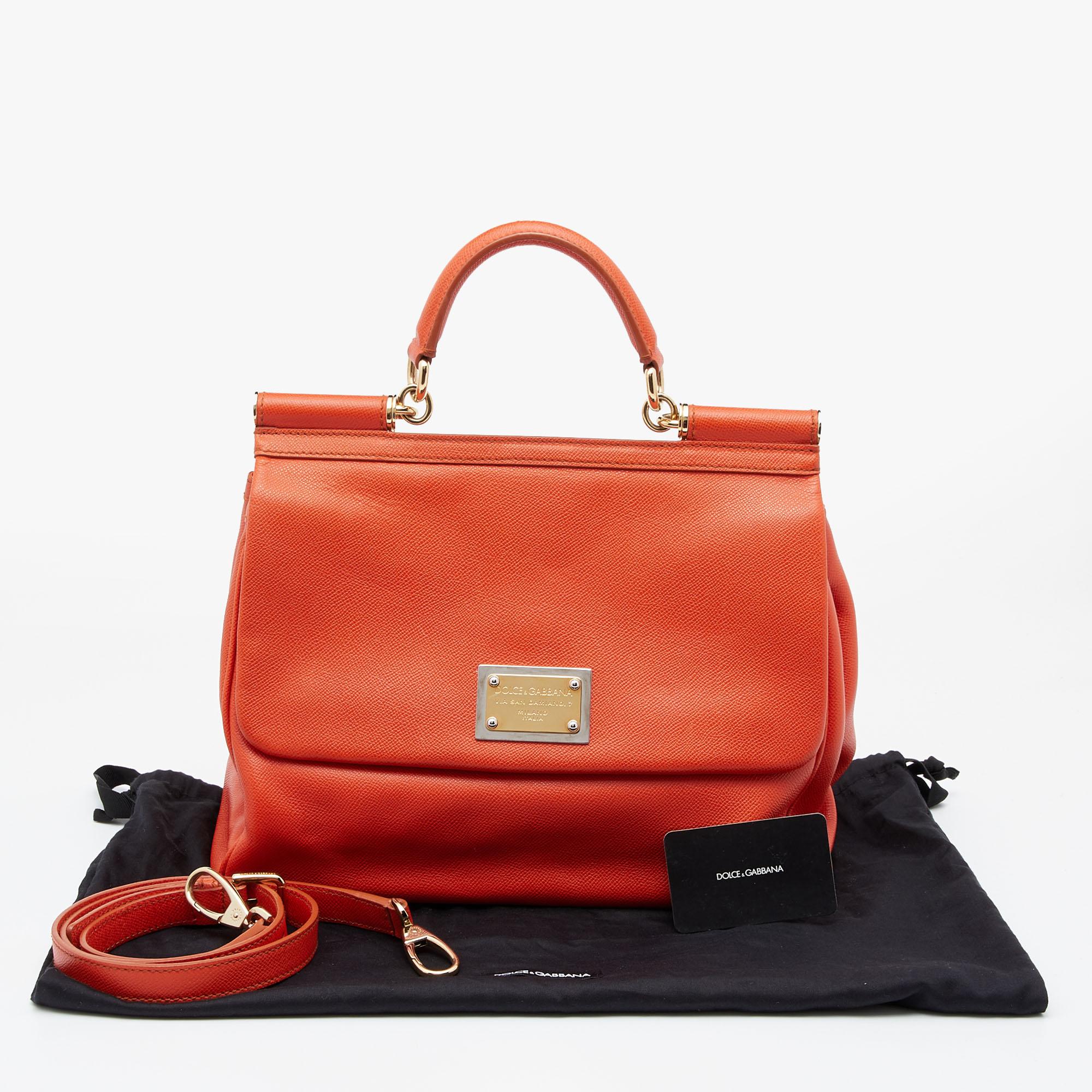 Dolce & Gabbana Orange Leather Miss Sicily Top Handle Bag 4