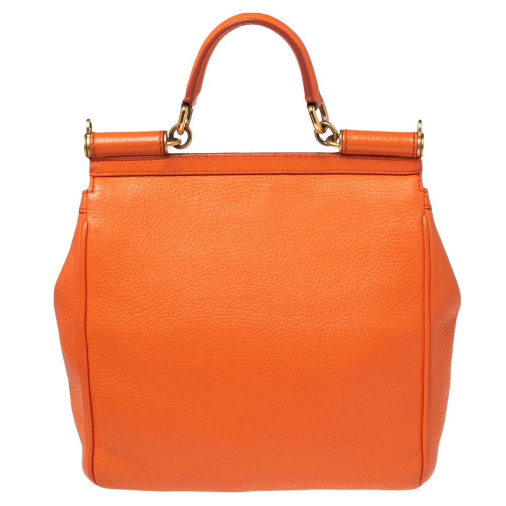 Dolce & Gabbana Orange Leather Miss Sicily Top Handle Bag 1