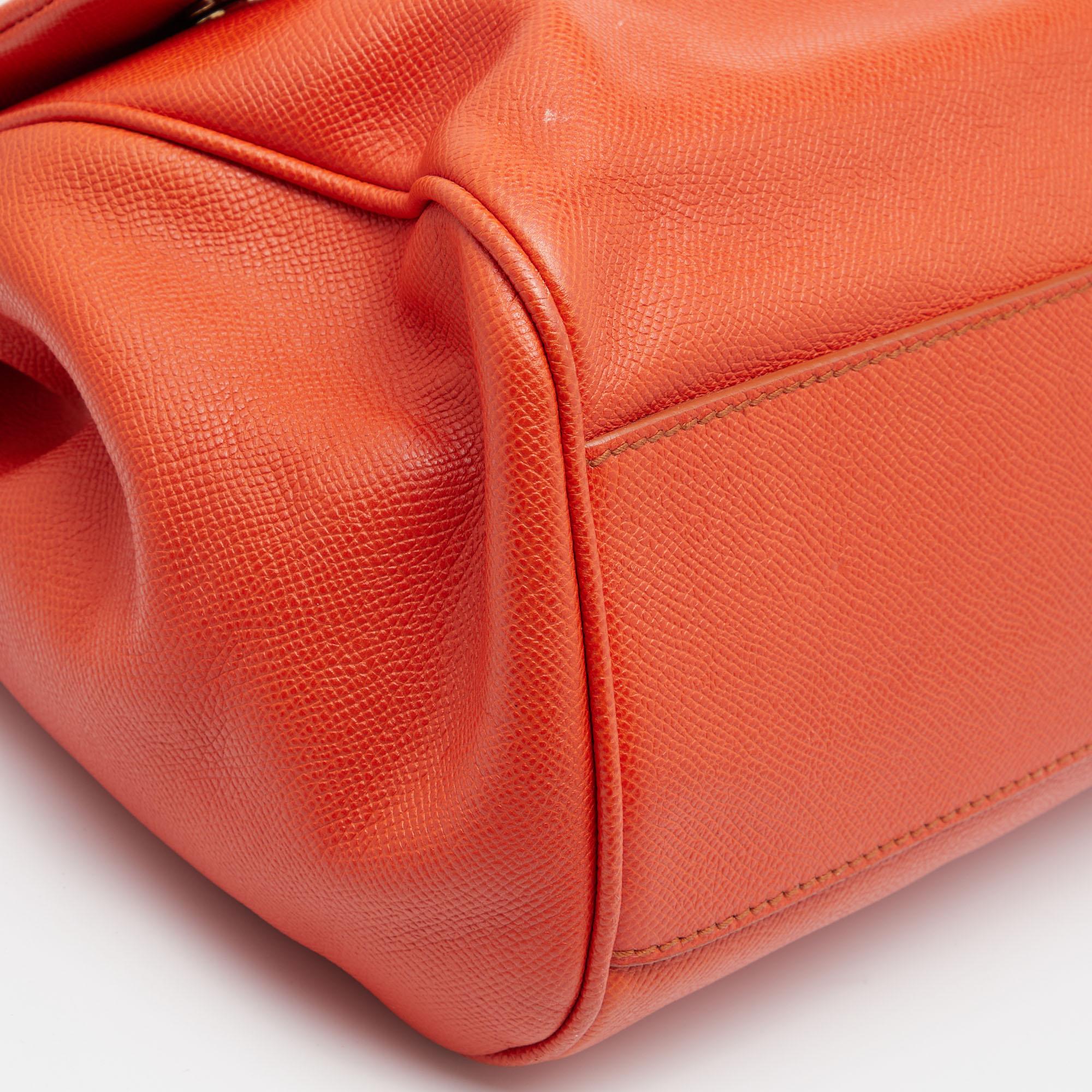 Dolce & Gabbana Orange Leather Miss Sicily Top Handle Bag 2