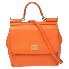 Dolce & Gabbana Orange Leather Miss Sicily Top Handle Bag