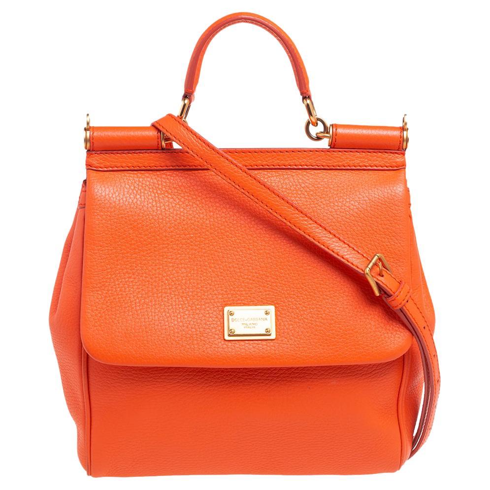 Dolce and Gabbana Orange Leather Miss Monica Top Handle Bag at 1stDibs